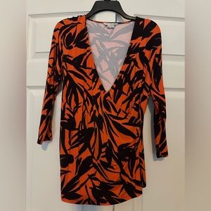 Women’s Orange & Black V-Neck Wrap Top